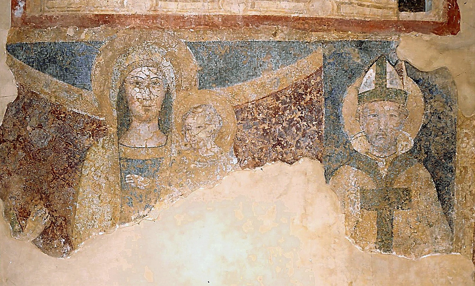 ill.14: Scuola privernate, sec. XV, Madonna con Bambino e Santo vescovo, affresco
