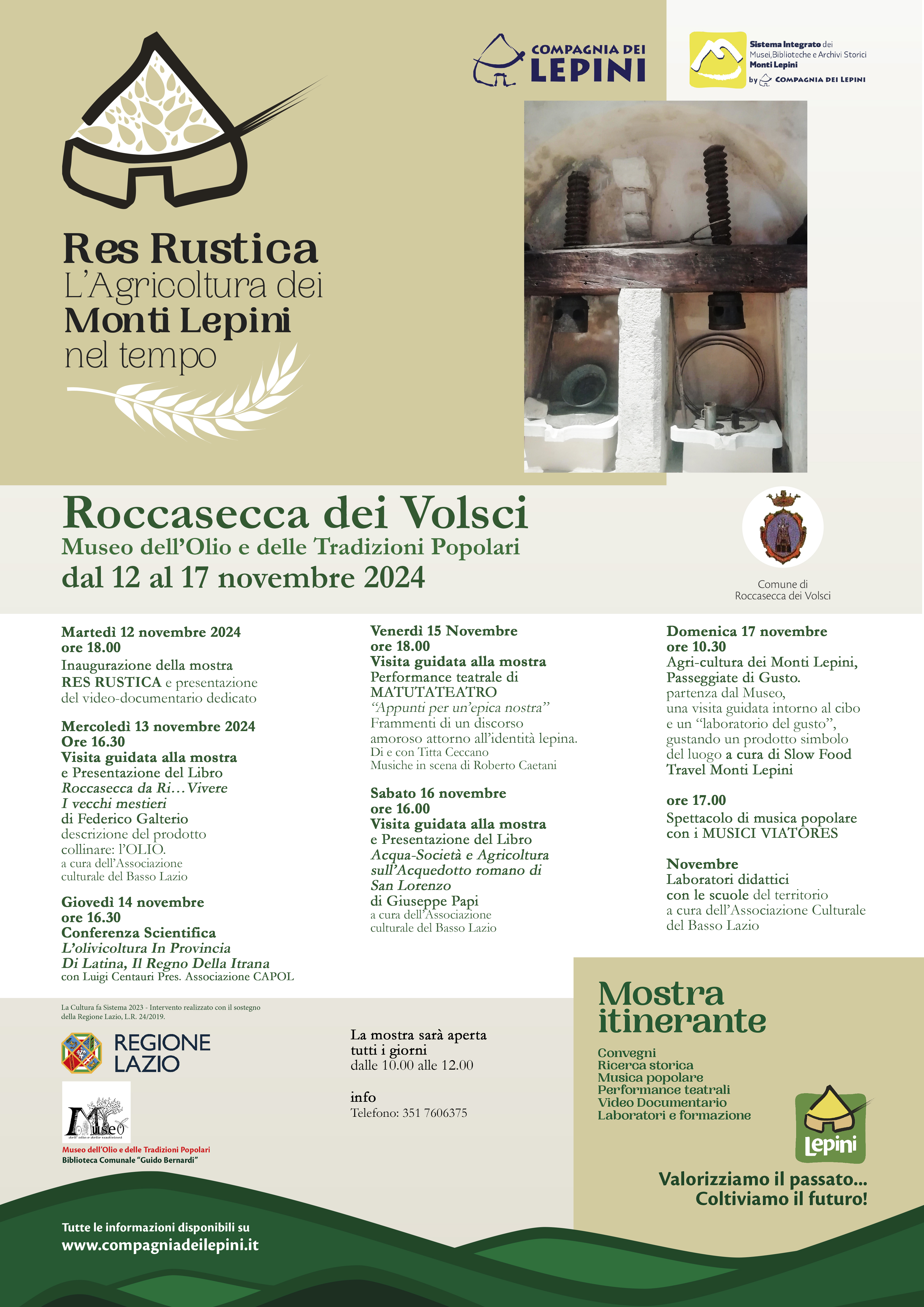 Comune di Roccasecca Dei Volsci: Res Rustica - L’Agricoltura dei Monti Lepini nel Tempo @ Museo dell'Olio e delle Tradizioni Popolari