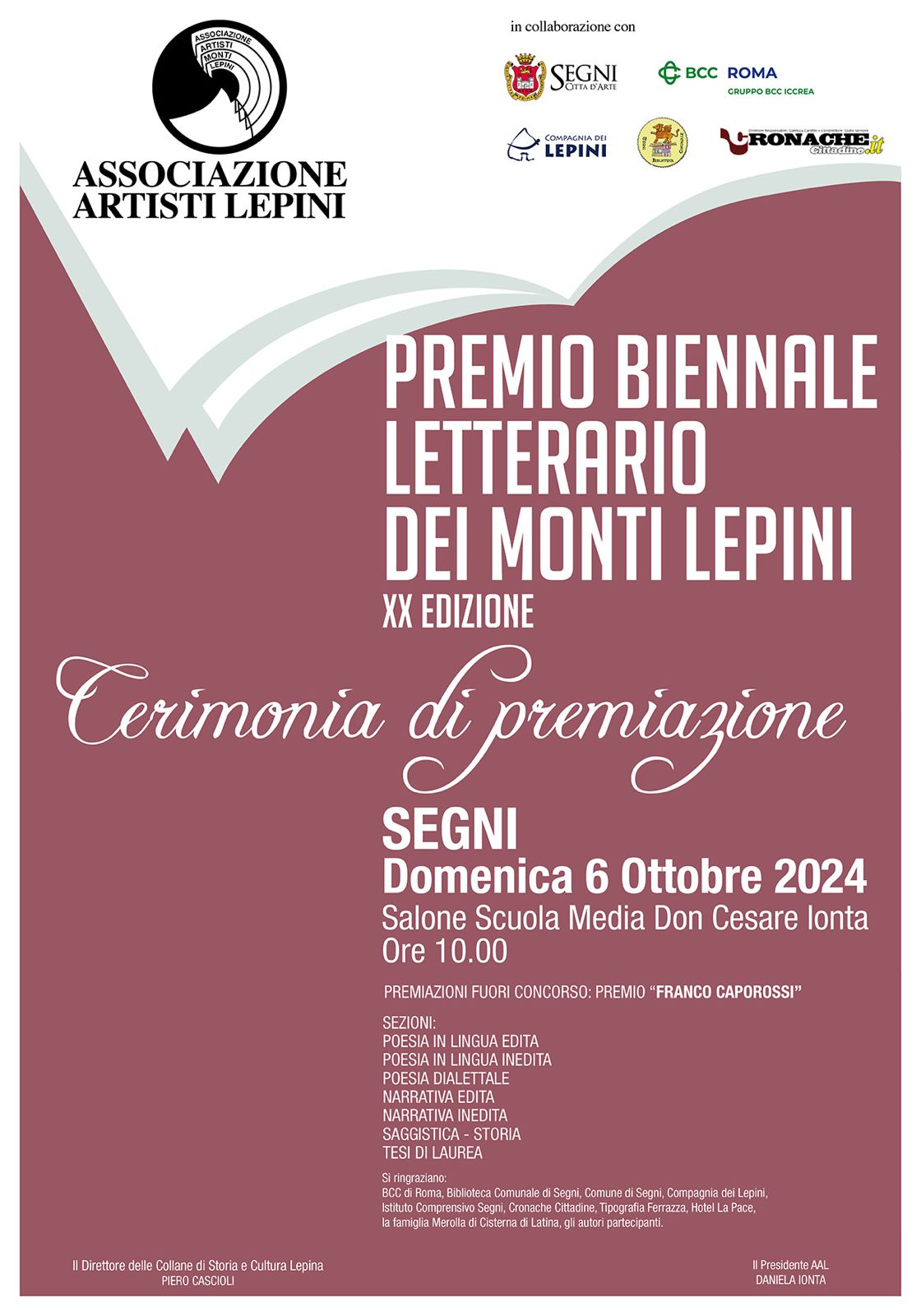 Bando di Concorso: XX Edizione del Premio Biennale Letterario Nazionale "Monti Lepini"